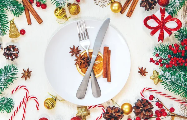 Christmas Table Setting Holiday Selective Focus — Stock Photo, Image