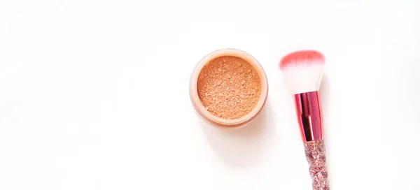 Makeup Brushes Powder White Background Selective Focus — Stock Photo, Image