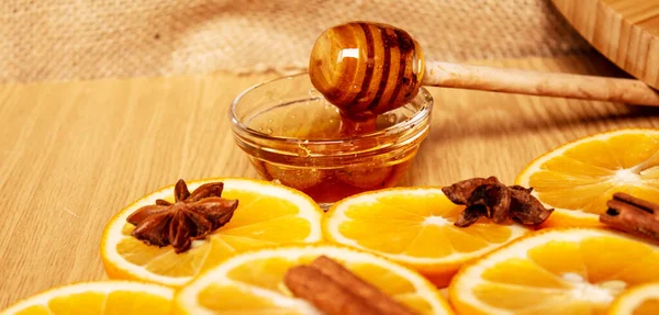 Lemon Star Anise Mint Honey Wooden Background Immunity Flu Treatment — Stock Photo, Image