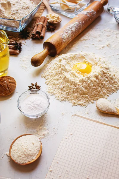 Pişirme Hazırlığı Mutfak Konsepti Üst Manzara Seçici Odaklı Yiyecek — Stok fotoğraf