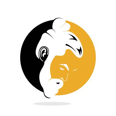 Sakallı hippi berber dükkanı vektör amblemi olan adam. Sakallı adam yüzü, hippi karakteri..