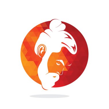 Sakallı hippi berber dükkanı vektör amblemi olan adam. Sakallı adam yüzü, hippi karakteri..