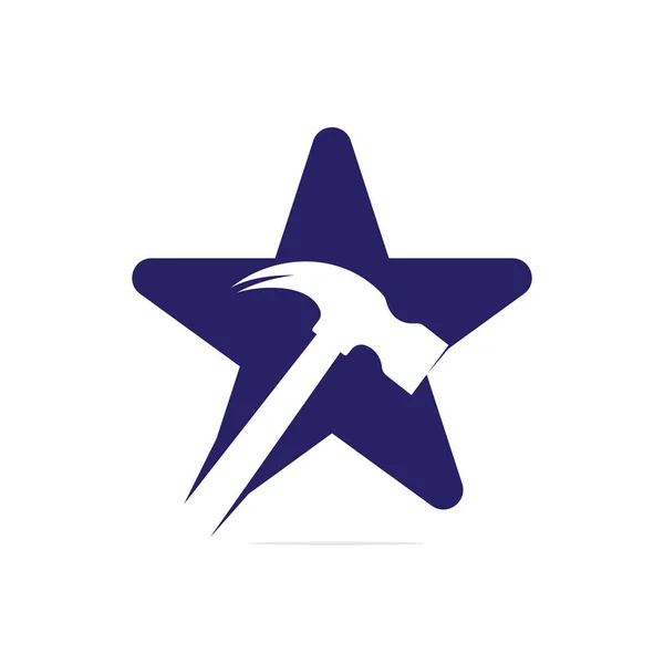 Hammer Star Shape Concept Logo Vector Icon Illustration Design — Stock Vector
