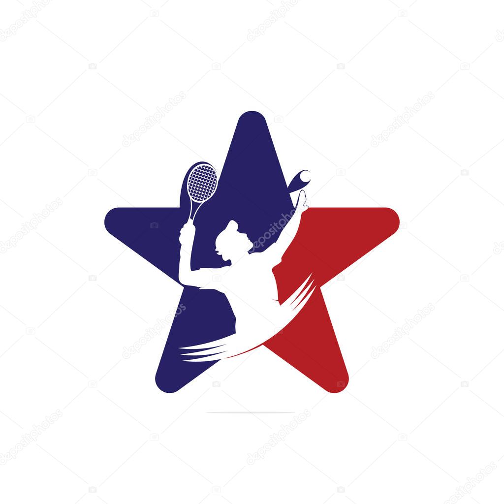 Tennis star shape concept logo designs with tennis players ball and racket logo design inspiration