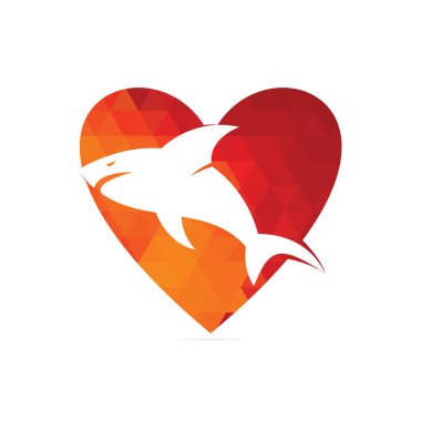 Köpekbalığı kalp şekli konsepti Logo Şablonu vektör illüstrasyon tasarımı.