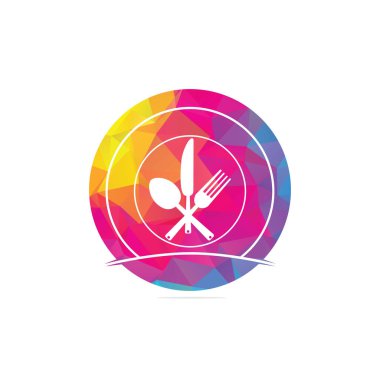 Taze gıda logosu şablonu. Yemek logosu, kaşık, bıçak ve çatal. Sağlıklı gıda logo şablonu vektörü