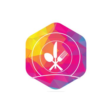 Taze gıda logosu şablonu. Yemek logosu, kaşık, bıçak ve çatal. Sağlıklı gıda logo şablonu vektörü