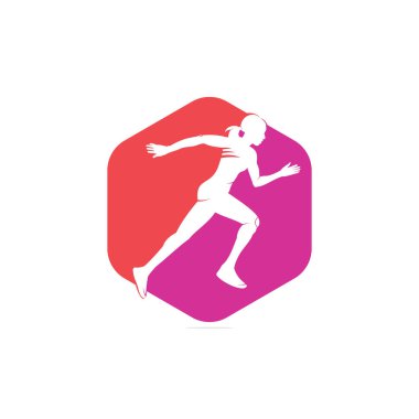 Koşan Kadın Logosu Vektör Tasarımı, Maraton logo şablonu, koşu kulübü veya spor kulübü, İllüstrasyon