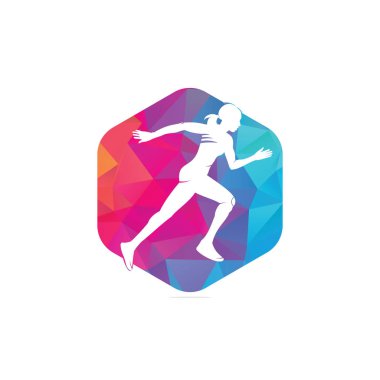 Koşan Kadın Logosu Vektör Tasarımı, Maraton logo şablonu, koşu kulübü veya spor kulübü, İllüstrasyon