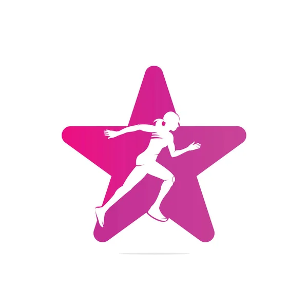 Running Woman Star Shape Concept Logo Designs Vector Marathon Logo — Stockový vektor