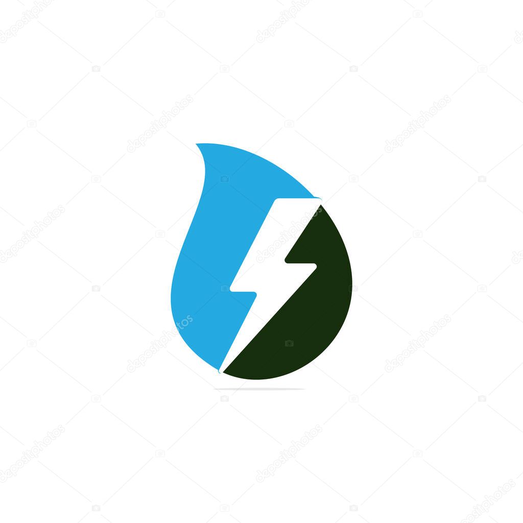 Electric lightning bolt drop shape concept  logo design. Thunder icon. Modern flat style vector illustration