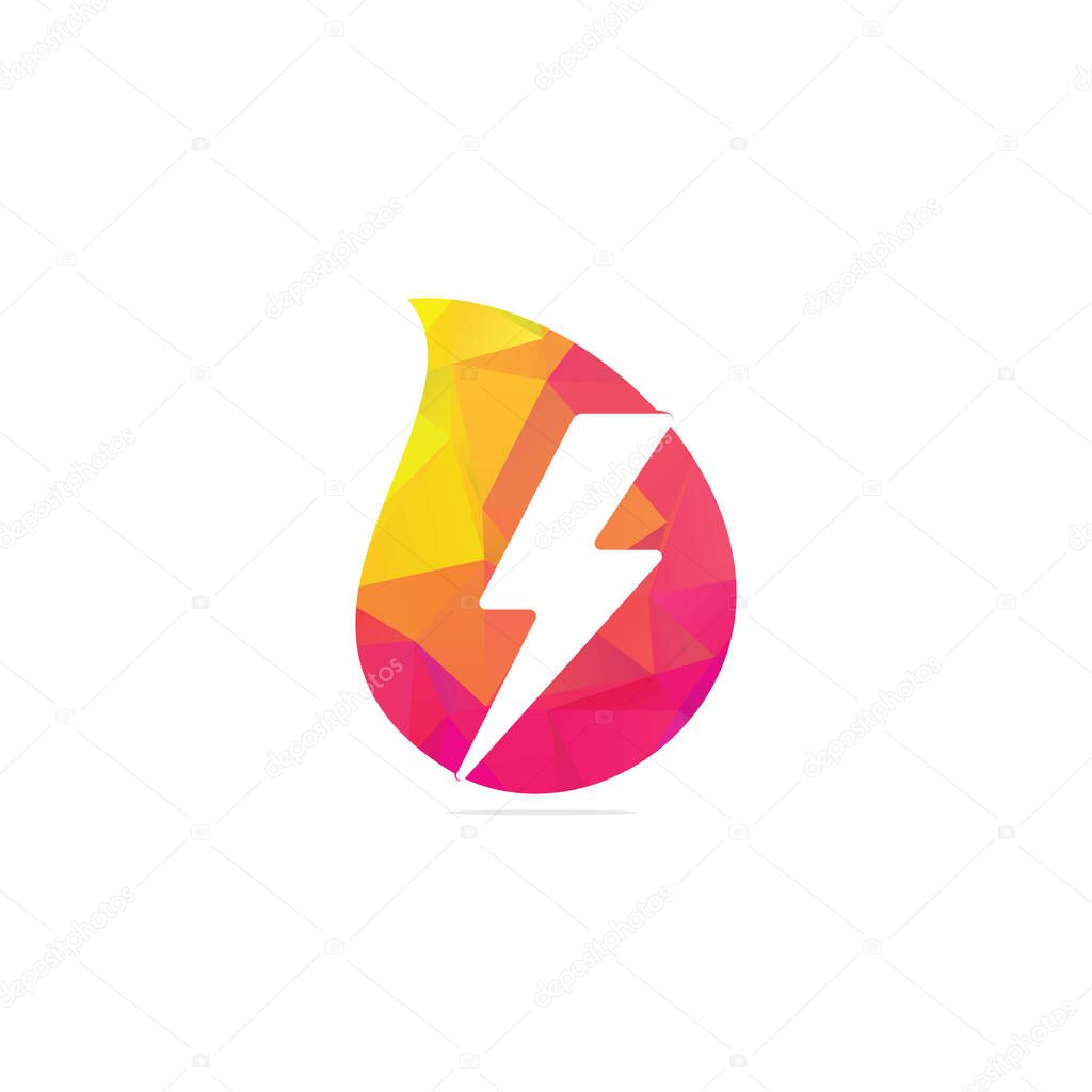 Electric lightning bolt drop shape concept  logo design. Thunder icon. Modern flat style vector illustration