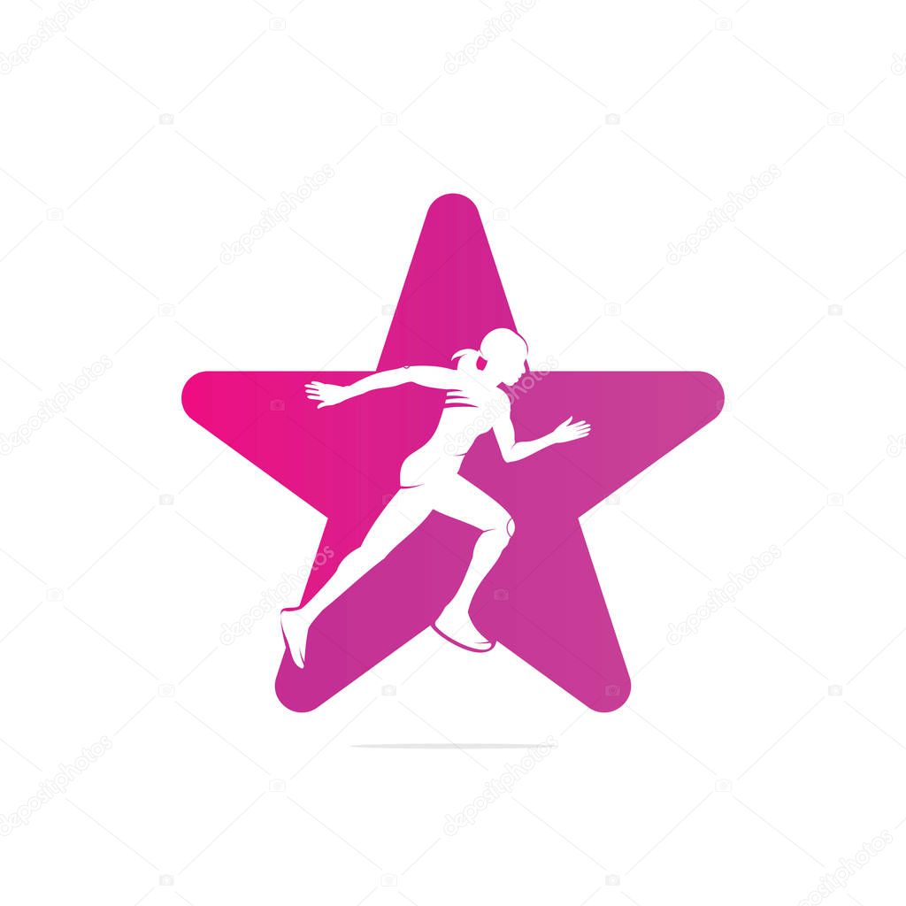 Running Woman star shape concept Logo Designs Vector, Marathon logo template, running club or sports club, Illustration