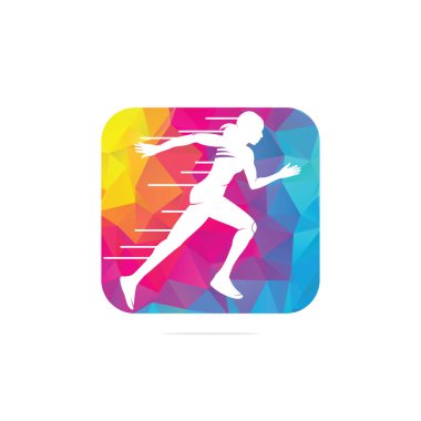 Koşan Kadın Logosu Vektör Tasarımı, Maraton logo şablonu, koşu kulübü veya spor kulübü, İllüstrasyon