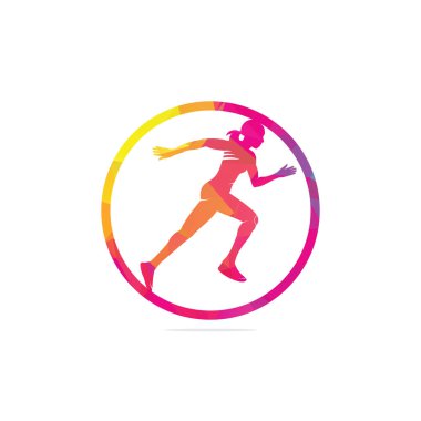 Koşan Kadın Logosu Vektör Tasarımı, Maraton logo şablonu, koşu kulübü veya spor kulübü, İllüstrasyon