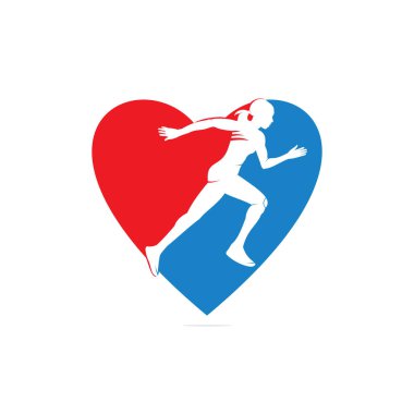 Fitness Runner Kulübü logosu tasarımı. Koşan kadınlar kalp şeklinde logo dizaynı. Sağlıklı çalışma logosu kavramı.