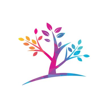 Yeşil ağaç logo tasarımı. Soyut organik eleman vektör tasarımı. Ekoloji Mutlu yaşam Logotürü konsept simgesi.