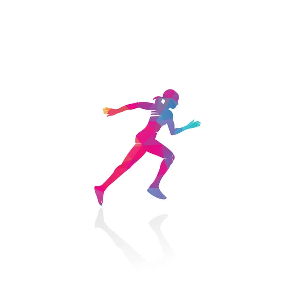 Silhouette Femme Cours Exécution Logo Designs Vectoriel Modèle Logo Marathon — Image vectorielle