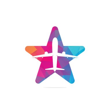 Uçak yıldızı şekilli konsept logo şablonu, uçak şirketi logosu. Seyahat Logosu