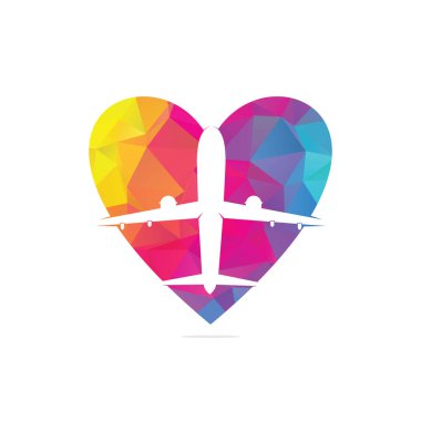 Uçak kalp şekli konsept vektör çizimi logo şablonu, uçak şirketi logosu, seyahat logosu,