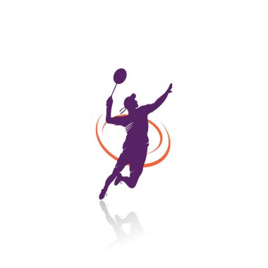 Modern Tutkulu Badminton Oyuncusunun Aksiyon Logosu Tutkulu Kazanan Anı Parçalayışı. Tutkulu Poz Veren Soyut Profesyonel Genç Badminton Sporcusu.