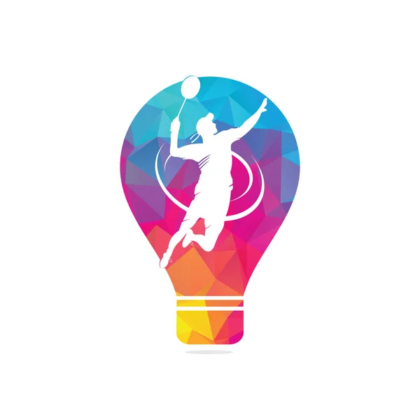 Modern Passionate Badminton Player Glühbirnenform Konzept Logo Action Passionate Winning — Stockvektor