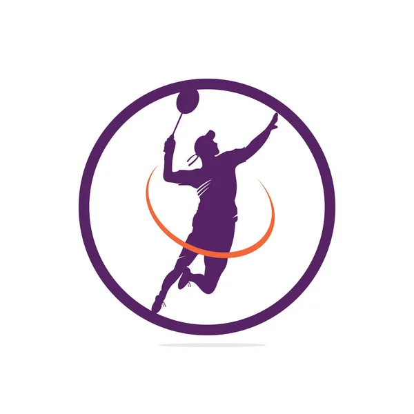 Moderner Leidenschaftlicher Badmintonspieler Aktion Logo Leidenschaftlicher Sieger Moment Smash Abstrakter — Stockvektor