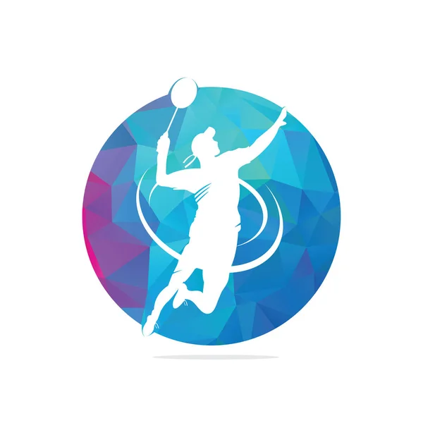 Moderner Leidenschaftlicher Badmintonspieler Aktion Logo Leidenschaftlicher Sieger Moment Smash Abstrakter — Stockvektor