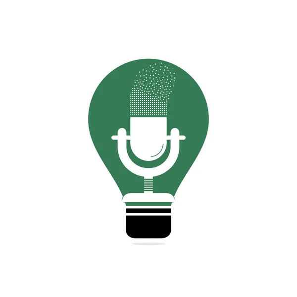 Mikrofon Podcast Pixel Effekt Glühbirnenform Konzept Logo Design Studio Tischmikrofon — Stockvektor