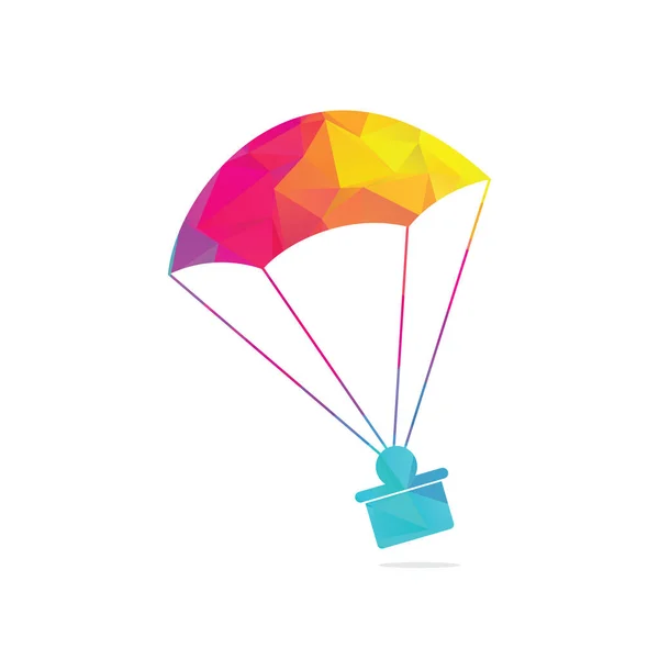 Cadeau Levering Vector Logo Ontwerp Het Embleem Van Het Parachute — Stockvector
