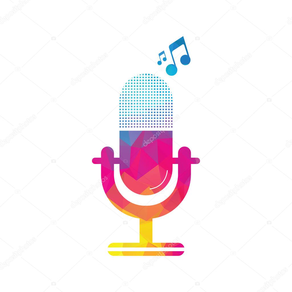 microphone Podcast star shape concept  logo design. Studio table microphone with broadcast icon design.