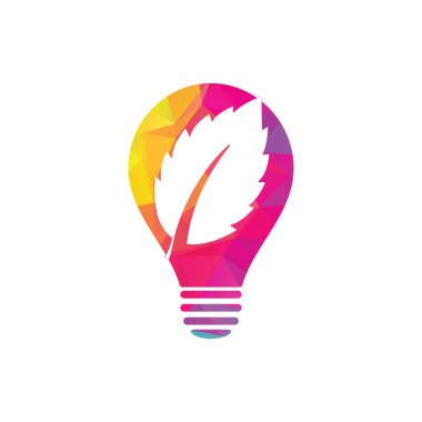 Nane yaprağı ampulü şekilli logo. yeşil nane yaprakları vektör logosu.