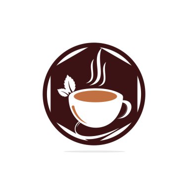 Bitkisel yeşil çay bardağı logosu, bitkisel içecek logosu, kupa logosu olan yeşil yaprak, çay fincanı logosu olan yeşil yaprak. Doğa içeceği, sağlık içeceği logosu..