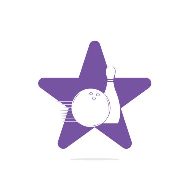 Bowling topu ve bowling yıldızı şekilli konsept logosu, ikonlar ve sembol. Yıldız şekli bowling topu ve bowling broşu çizimi.