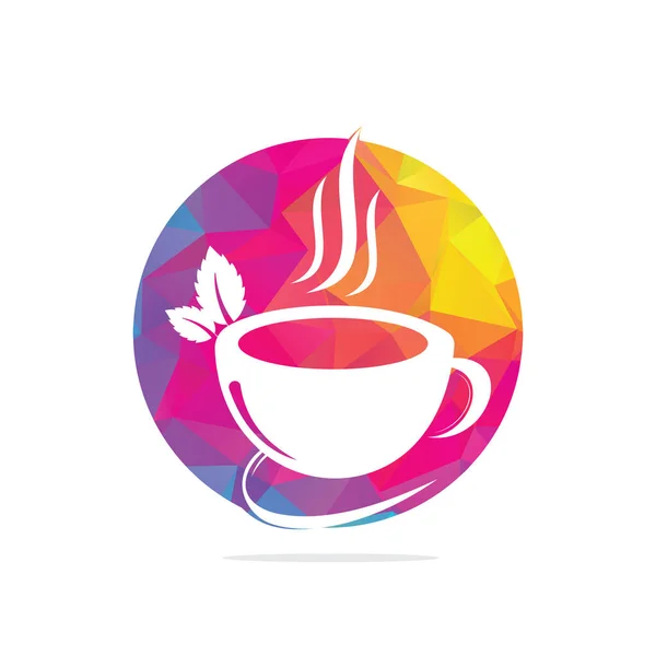 Herbal Logotipo Copo Chá Verde Logotipo Bebida Base Plantas Folha — Vetor de Stock