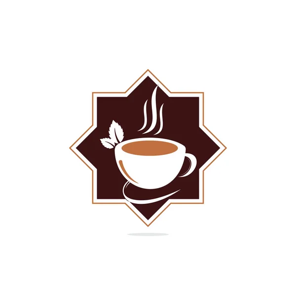 Ziołowe Logo Kubka Zielonej Herbaty Logo Napoju Ziołowego Zielony Liść — Wektor stockowy