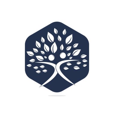 Organik insanlar logo insanları logo ağacı vektör logo şablonu. Sağlıklı insanlar ağaç ve biyolojik ikon insan karakteri ikonu doğa koruma sembolü