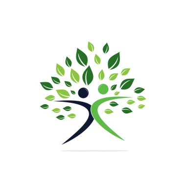 Organik insanlar logo insanları logo ağacı vektör logo şablonu. Sağlıklı insanlar ağaç ve biyolojik ikon insan karakteri ikonu doğa koruma sembolü