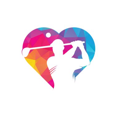 Golf sopası kalp şekli konsept vektör logosu tasarımı. Golf oyuncusu topa ilham veren logo tasarımını vurdu.