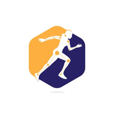 Fizyoterapi tasarım şablonu ve koşan insan. Renkli vektör sağlığı. Çalışan logo