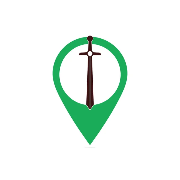 Spada Mappa Pin Concetto Vettoriale Illustrazione Design Logo Spada Logo — Vettoriale Stock