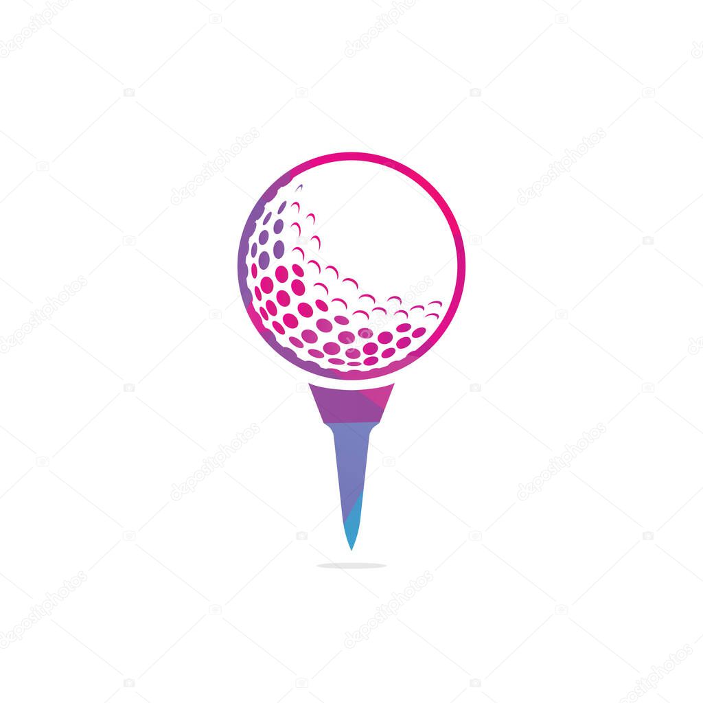 Golf ball on tee logo isolated on white background . Golf logo