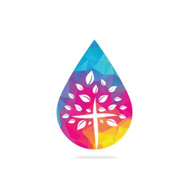 Soyut Ağaç Dini Haç sembolü şekil ikonu vektör tasarımı. Kilise ve Hıristiyan organizasyon logosu.