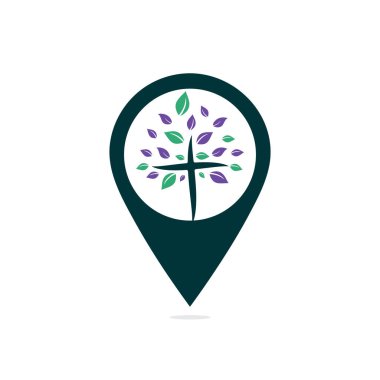 Soyut Ağaç Dini sembolü haritası şekil ikon vektör tasarımı. Kilise ve Hıristiyan organizasyon logosu.