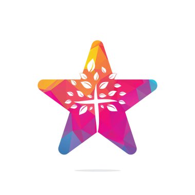 Soyut yıldız ve ağaç dini sembol simge vektör tasarımı. Kilise ve Hıristiyan kuruluş logosu.