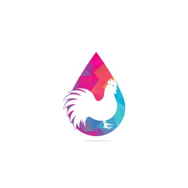 Horoz düşüşü konsept logo tasarımı. Tavuk lokantası vektör amblemi. Kırmızı sik logosu sembolü. Horoz logosu kavramı.