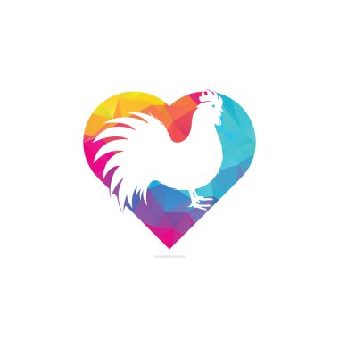 Horoz kalbi şekilli konsept logo tasarımı. Tavuk lokantası vektör amblemi. Kırmızı sik logosu sembolü. Horoz logosu kavramı.
