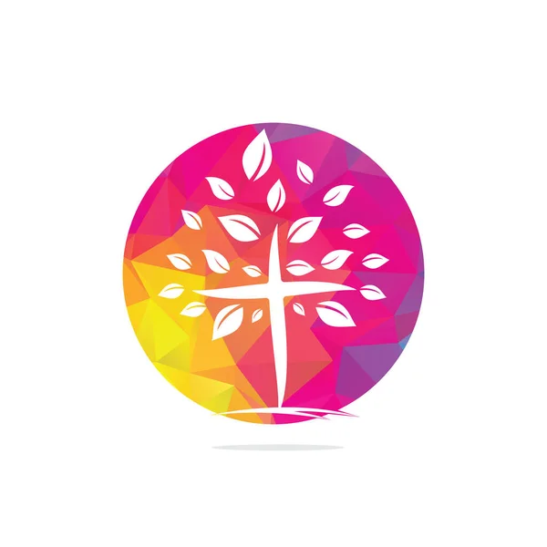 Abstract Tree Religious Cross Symbol Icon Vector Design Church Christian — Stock Vector