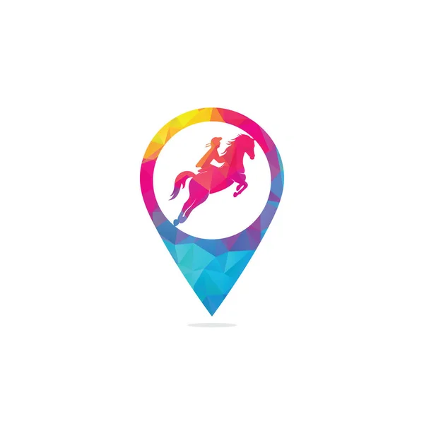 Cavallo Corsa Con Mappa Fantino Pin Shape Concept Icone Logo — Vettoriale Stock