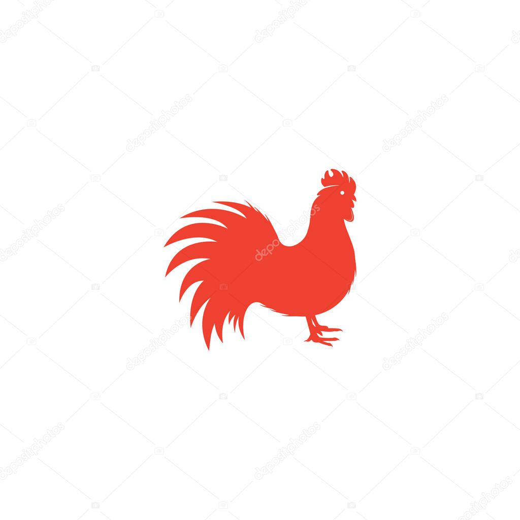 Rooster logo design. Chicken restaurant vector logo sign. Red cock logo symbol. Rooster logo concept.